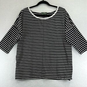 Lauren Ralph Lauren Active Size 2X* Black & White Striped T-Shirt 1/2 Sleeve